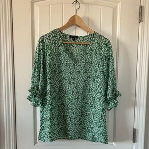 Well Worn Green and White Floral Blouse